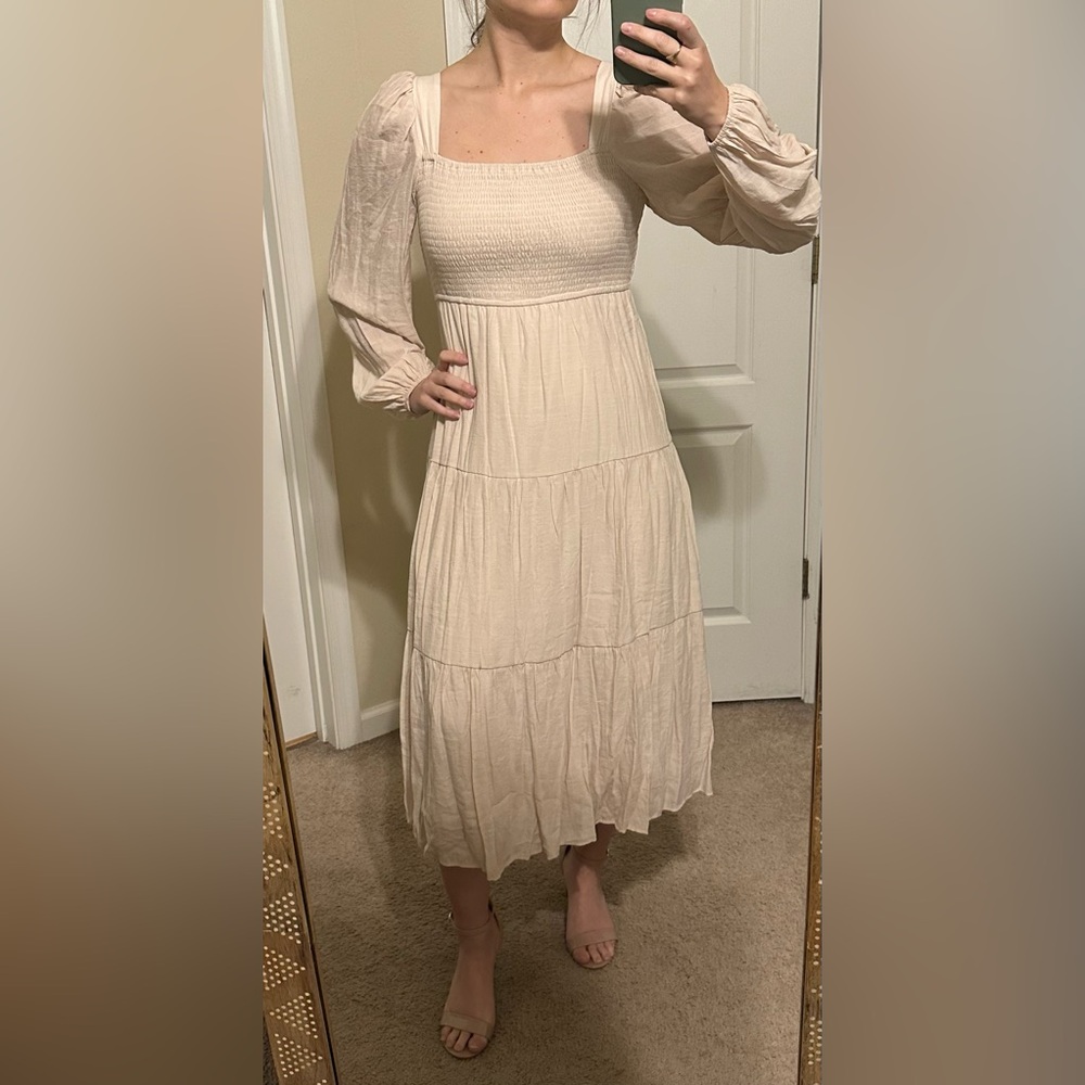 August Sky Peasant Dress Cream, M, NWOT